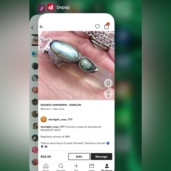 Labradorite & Fluorite Crystal Pendant - Picture 2 of 8
